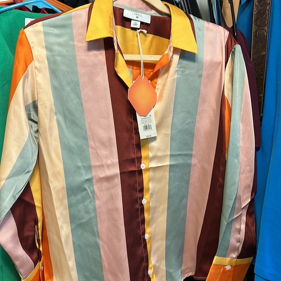 Women's Mixed Vertical Stripe Print Long Sleeve Button Down Shirt - Fe Noel - Picture 4 of 4